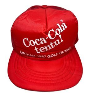 Vintage Coca-Cola Tentu AMCHAM 1987 Golf Outing Red Trucker Hat Promo Indonesia